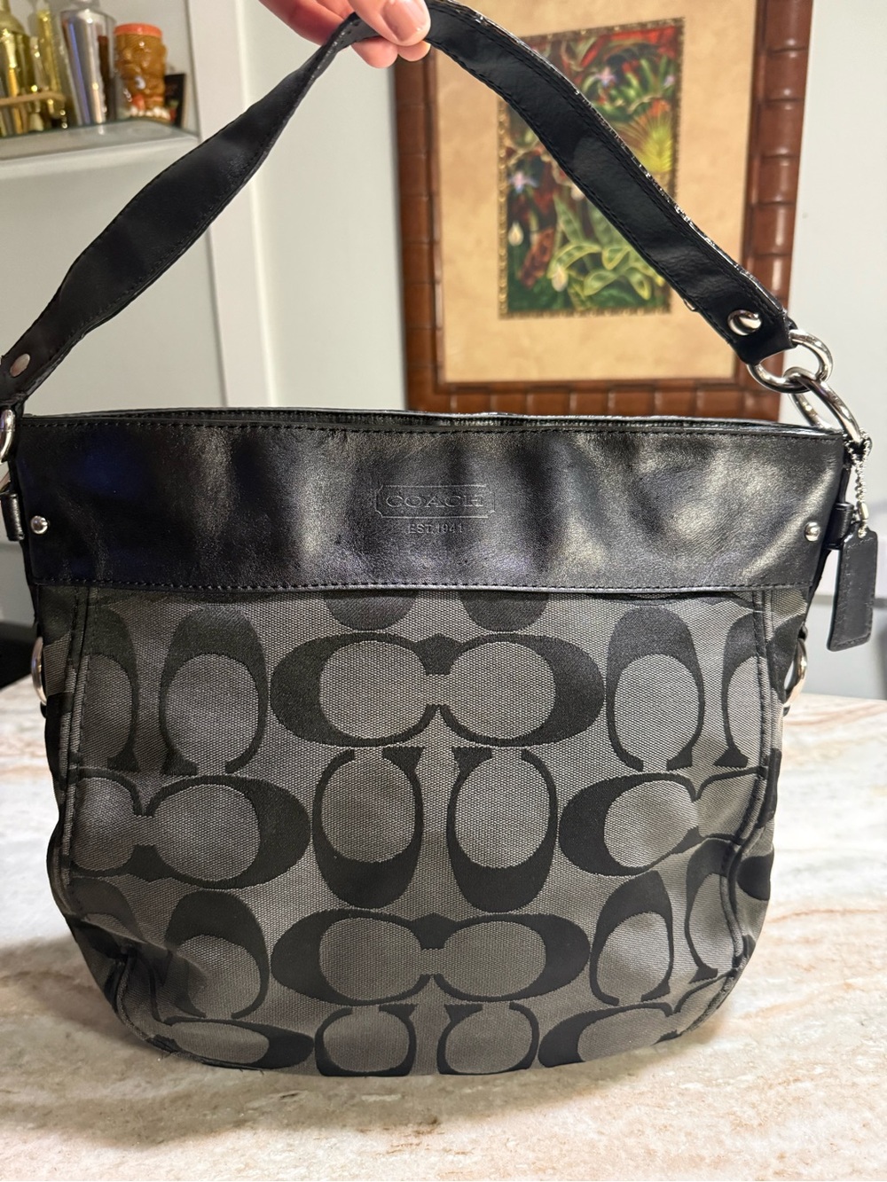 COACH Y2K Gray and Black Signature Canvas Shoulder Bag